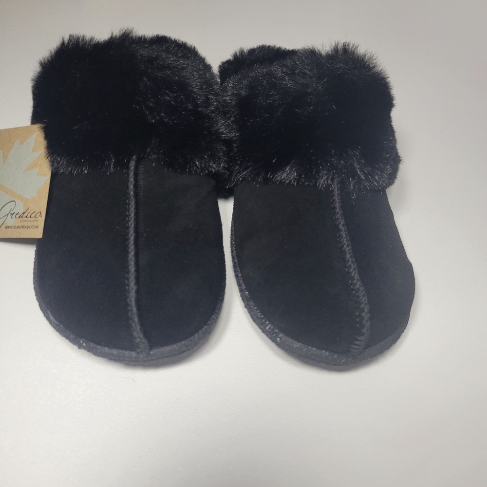 Warm Soft Faux Fur Lined & Trimmed Black Slippers Size 7 - Picture 8 of 12